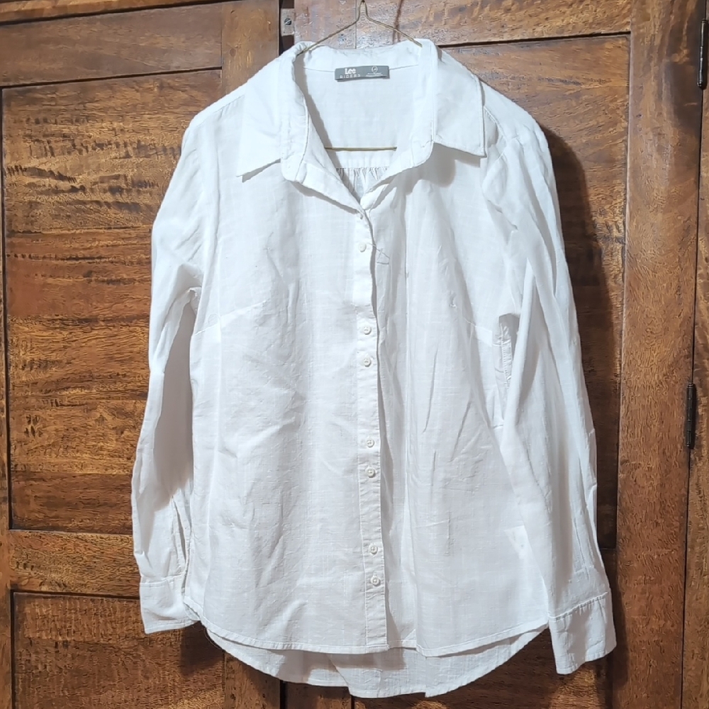 Lee Riders White Shirt Cotton Button Up Size Large